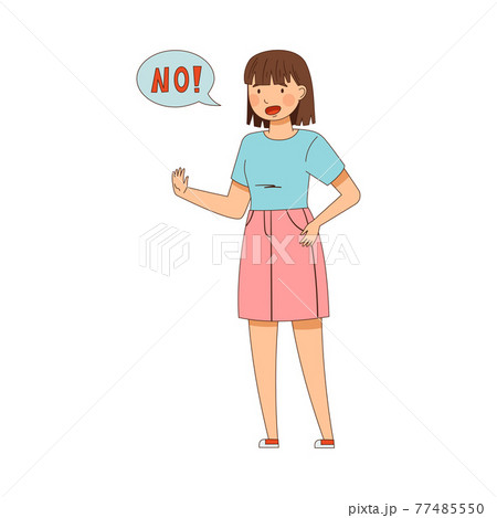 Woman Expressing Denial Saying No Showing Stop Sign with her Hand Vector Illustration Woman Expressing Denial Saying No Showing Stop Sign with her Hand Vector Illustration 77485550
