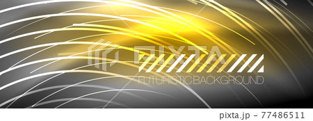 Neon glowing lines, magic energy and light motion background. Vector wallpaper template 77486511