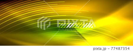 Neon glowing lines, magic energy and light motion background. Vector wallpaper template 77487354