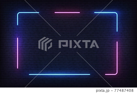 Neon frame template. Light banner design. Vector glowing rectangle signboard 77487408