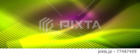 Neon glowing lines, magic energy and light motion background. Vector wallpaper template Neon glowing lines, magic energy and light motion background. Vector wallpaper template 77487409