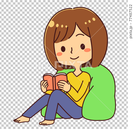 くつろぎながら本を読む女性 イラスト素材のイラスト素材