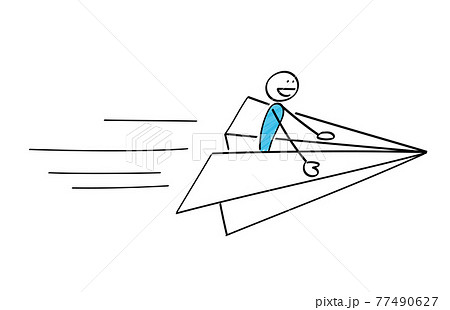 棒人間 紙飛行機で飛ぶのイラスト素材