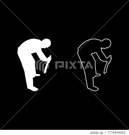 Man with sword machete Cold weapons in hand  77494602