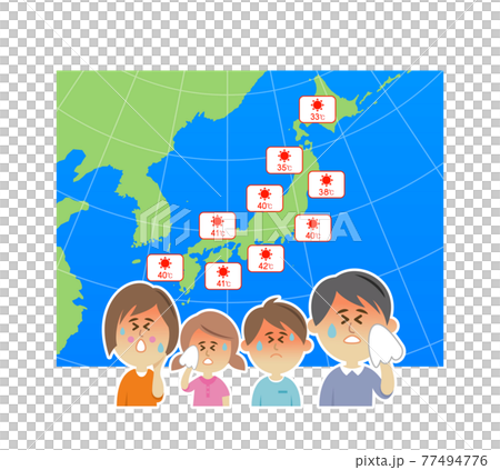 猛暑にウンザリする家族のイラストイメージ 77494776