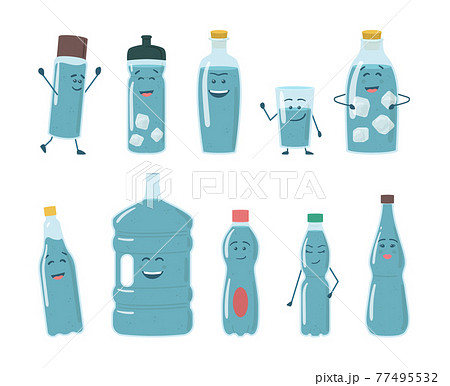 Cartoon Color Characters Funny Big and Small Bottles Set. Vector Cartoon Color Characters Funny Big and Small Bottles Set. Vector 77495532