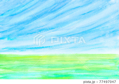 緑の草原と青空水彩画のイラスト素材 緑の草原と青空水彩画のイラスト素材