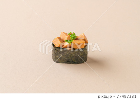 Ankimo sushi, monkfish liver on sushi rice 77497331