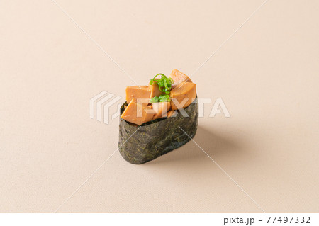 Ankimo sushi, monkfish liver on sushi rice Ankimo sushi, monkfish liver on sushi rice 77497332