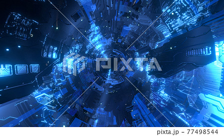 サイバー トンネル 機械 宇宙 Sci-fi 青 [別Verあり] 77498544