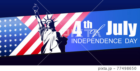 Festive blue illustration with USA flag element, design component, statue silhouette, independence day Festive blue illustration with USA flag element, design component, statue silhouette, independence day 77498650