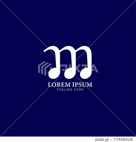 Letter M Alphabet Music Logo Design. Initial and Musical Note logo concept isolated on Navy Blue Color Background. 77499428