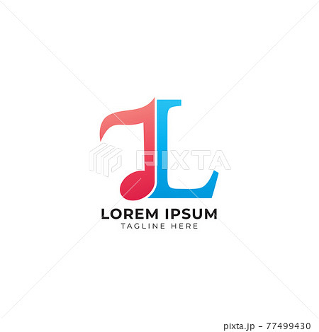 Colorful Letter L Alphabet Music Logo Design Isolated on White Background. Initial, Musical Note, Quaver, Eighth Notes logo concept. Orange and Blue Color Theme. Monogram Lettermark Logotype. 77499430