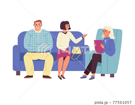 Family couple psychotherapy session scene flat vector illustration isolated. Family couple psychotherapy session scene flat vector illustration isolated. 77501057