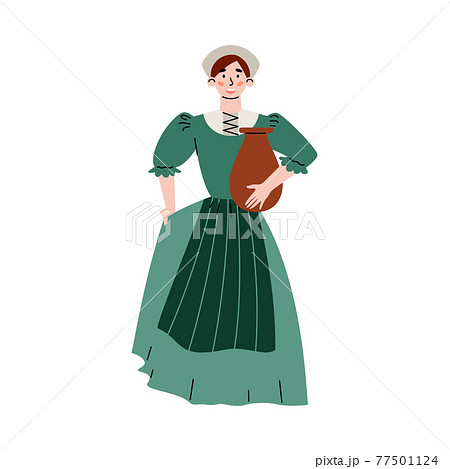 Medieval peasant or city woman flat vector illustration isolated on white. 77501124