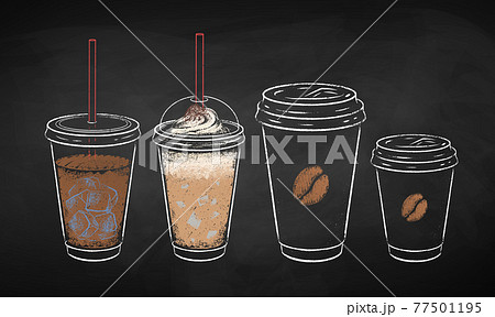 Chalked collection of coffee cups 77501195