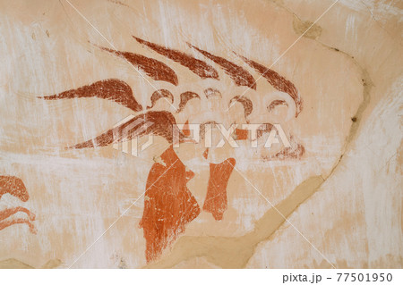 Ancient Frescoes In Walls Of Caves Of David Gareja Monastery Complex. Davit Gareji Monastery Is Located Is Southeast Of Tbilisi, In Historical Region Sagarejo. It Was Founded In 6th Century Ancient Frescoes In Walls Of Caves Of David Gareja Monastery Complex. Davit Gareji Monastery Is Located Is Southeast Of Tbilisi, In Historical Region Sagarejo. It Was Founded In 6th Century 77501950