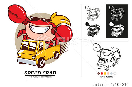 Food truck logo concept design. Delivery Seafood car service with speed. Food truck logo concept design. Delivery Seafood car service with speed. 77502016