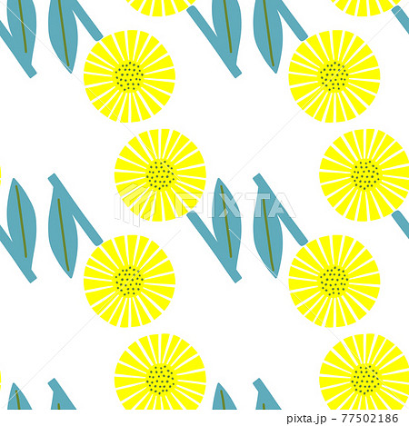 Isolated seamless pattern with bright geometric flowers shapes. White background. Bloom nature print. 77502186