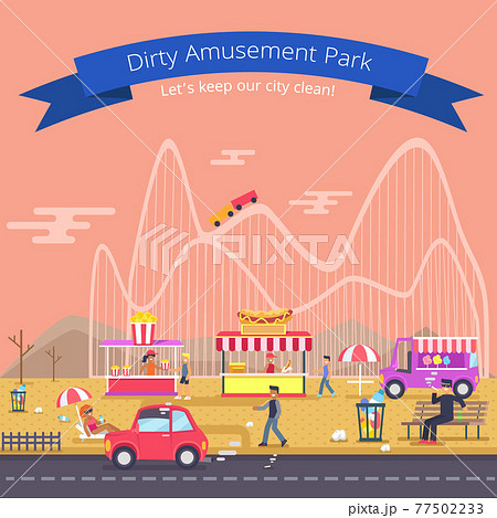 Dirty Amusement Park Poster Vector Illustration 77502233