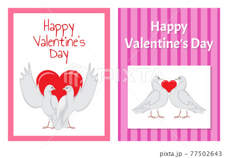 White Doves Couples with Heart Illustrations Set 77502643