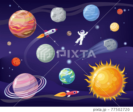 Space and Planets Set Poster Vector Illustration Space and Planets Set Poster Vector Illustration 77502720