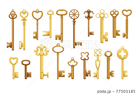 Vector set of retro keys in flat style. 77503185