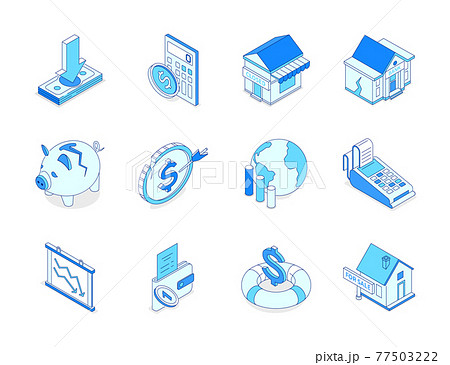 Economic crisis - modern line isometric icons set 77503222