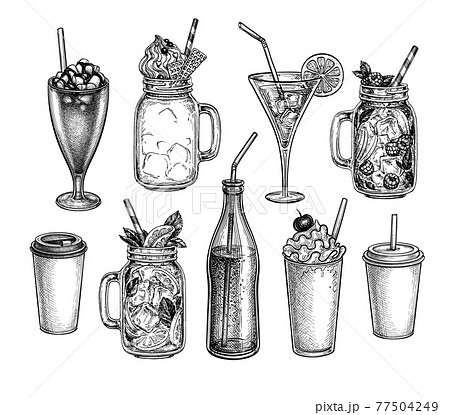 Ink sketches of beverages. 77504249