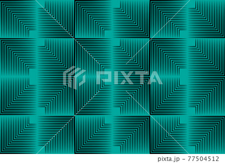 Seamless psychedelic geometric background, half tone pattern, gradient of squares with linear shapes, aqua green modern template 77504512