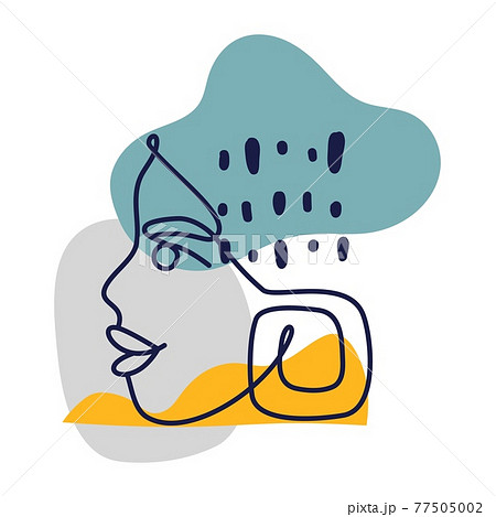 Abstract contour female faces. Women sketch portrait with organic colorful shapes. Contemporary one line design, minimal hand drawn poster, decorative card or banner vector illustration 77505002