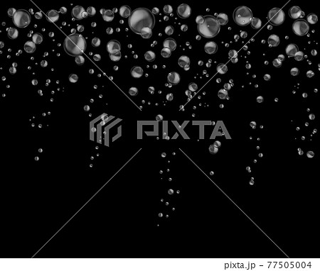 Water bubbles at surface. Realistic falling air circles. Soda bubble flow. Fizzy underwater texture, bubbling champagne air sparkles backdrop, soap foam spheres. Vector illustration 77505004