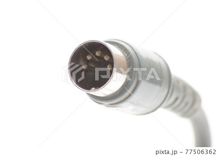 Stereo analog cable with DIN plug on white background 77506362