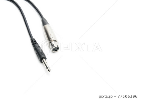 Audio cable with XLR and TRS jack connectors for microphones and professional audio equipment on a white background 77506396