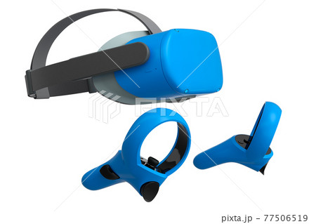 Virtual reality glasses and controllers for online gaming on white background Virtual reality glasses and controllers for online gaming on white background 77506519