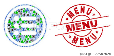 Menu Distress Stamp and Rounded Items Collage of Covid Winter Items 77507026