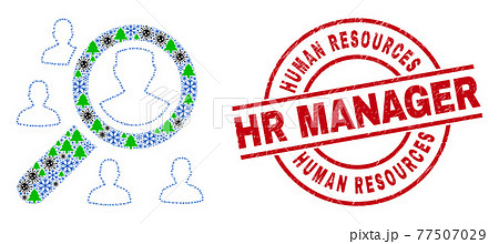 Human Resources Hr Manager Distress Watermark and Search Users Mosaic of Covid-19 Winter Icons 77507029