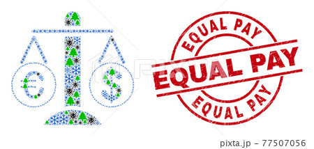 Equal Pay Scratched Stamp Seal and Compare Euro Dollar Collage of Covid-2019 Winter Icons Equal Pay Scratched Stamp Seal and Compare Euro Dollar Collage of Covid-2019 Winter Icons 77507056