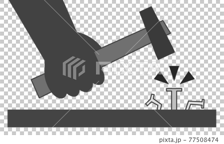 Illustration of hitting a nail with a mallet with a do-it-yourself carpenter 77508474