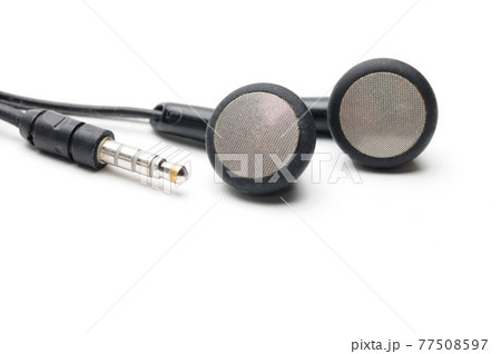 Earphone for music player and smartphone on white background Earphone for music player and smartphone on white background 77508597