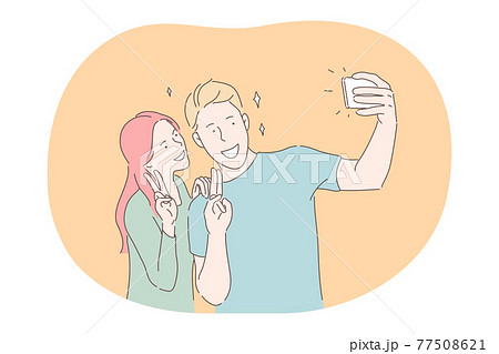 Selfie, making photo on smartphone, blogging, sharing online concept 77508621