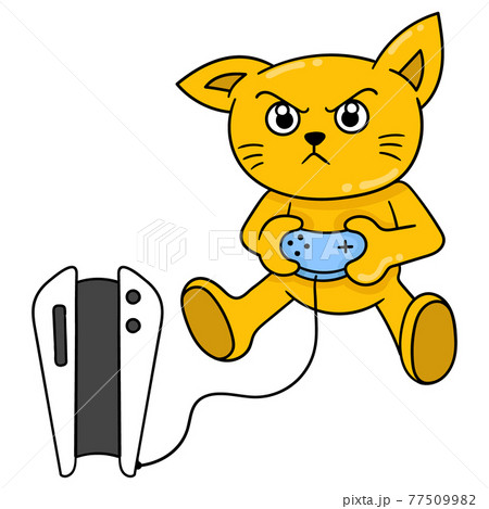 cats are having a hobby of playing Playstation games, doodle icon image kawaii 77509982