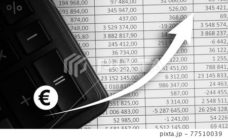 Euro currency rate growth concept with up arrow and calculator background 77510039