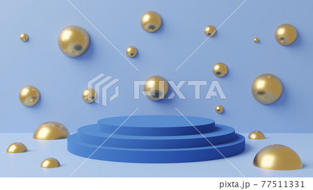 3D illustration of an empty platform surrounded by spheres. 77511331