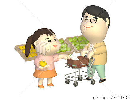 スーパーマーケットでお買い物をする親子 スーパーマーケットでお買い物をする親子 77511332