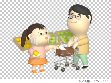 スーパーマーケットでお買い物をする親子 スーパーマーケットでお買い物をする親子 77511332