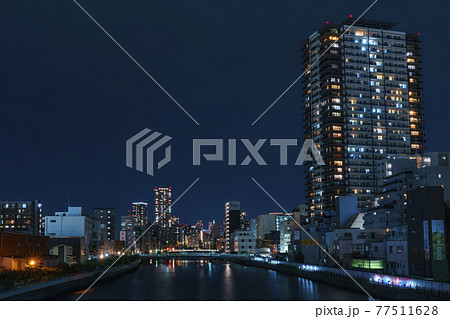大阪ドーム前歩道橋の橋の上からの夜景　【大阪都市風景・夜景】 77511628