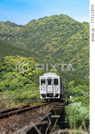 新緑を抜け川に架かる鉄橋を渡る日南線特急「海幸山幸」 新緑を抜け川に架かる鉄橋を渡る日南線特急「海幸山幸」 77511850