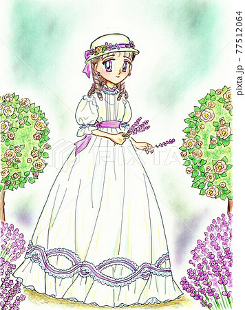 西洋服飾史・19世紀後半 庭園を散歩する女の子 手描き 西洋服飾史・19世紀後半 庭園を散歩する女の子 手描き 77512064