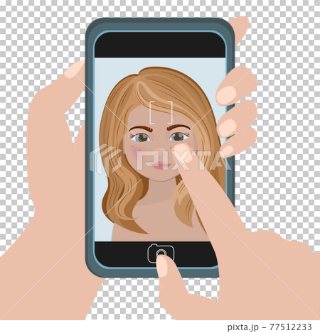 WOMAN SELFIE Holds In Hands Smartphone With Photo Of Girl With Long Blonde Hair Cartoon Clip Art In Flat Style Vector Illustration Set For Print WOMAN SELFIE Holds In Hands Smartphone With Photo Of Girl With Long Blonde Hair Cartoon Clip Art In Flat Style Vector Illustration Set For Print 77512233
